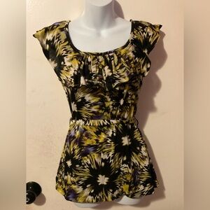 Susie Rose women’s Y2K Vibrant Yellow and Black Ruffle top size M